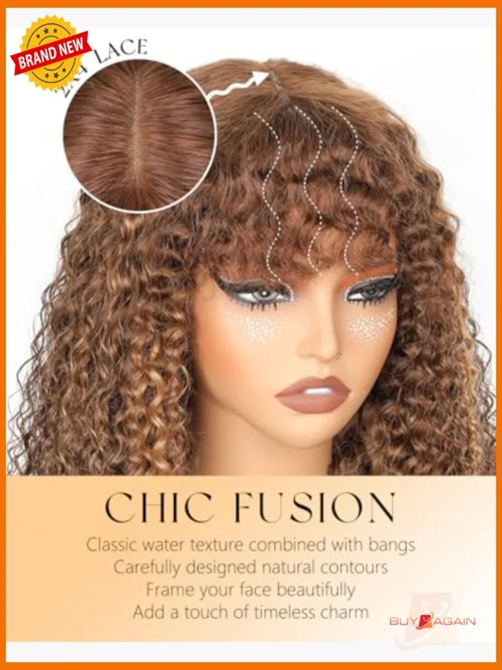 Ombre Highlight Curly Wig with Bangs HD Lace Glueless Water Wave 24 Inch